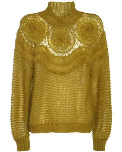 Alberta Ferretti Woven Mohair Blend Turtleneck Sweater - Yellow