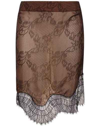Tom Ford High Rise Midi Skirt W/ Lace - Brown