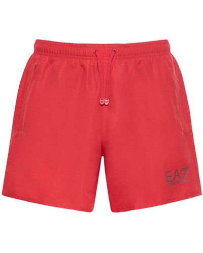 EA7 Logo Nylon Swim Shorts - Red