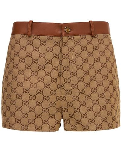 Gucci Logo Cotton Mini Shorts W/ Leather - Brown