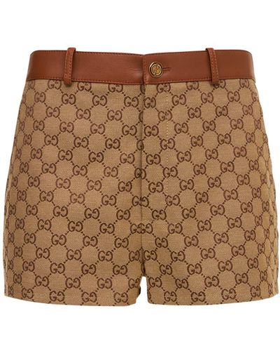 Gucci Shorts Mini De Algodón Con Logo Y Piel - Marrón