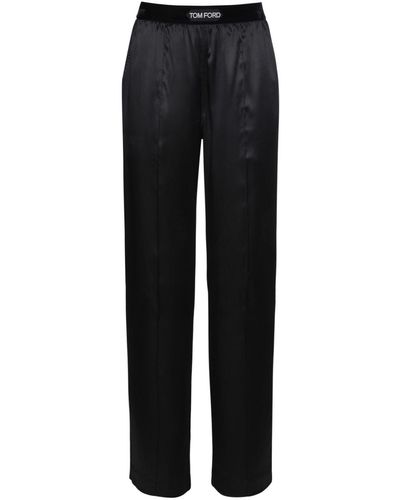 Tom Ford Logo Silk Satin Pajama Pants - Black