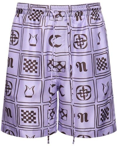 Nanushka Printed Silk Twill Boxer Shorts - Purple
