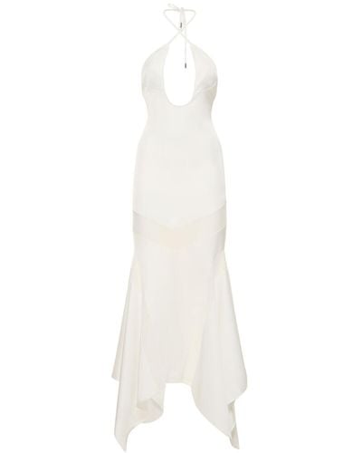 The Attico Saskia Satin & Mesh Long Dress - White