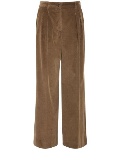 Weekend by Maxmara Cotton Velvet Wide Leg Trousers - Natural