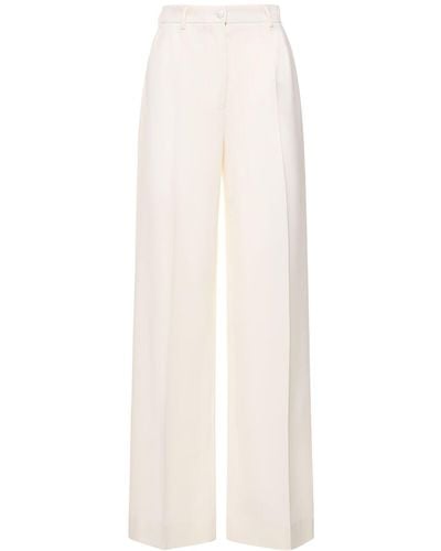 Dolce & Gabbana Wool Cady High Rise Wide Leg Trousers - White