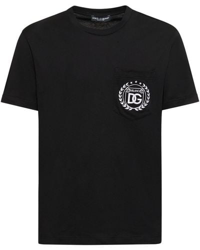 Dolce & Gabbana T-shirt en coton avec broderie logo DG Milano - Noir