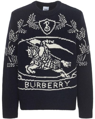 Burberry Strickpullover Aus Baumwolle Mit Logo "alton" - Blau