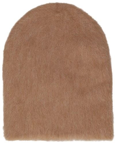 BY FAR Solid Brushed Alpaca Blend Hat - Brown