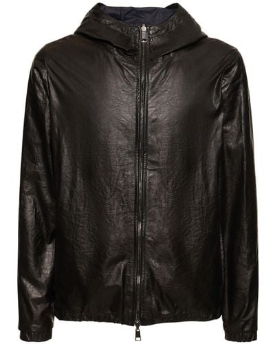 Giorgio Brato Reversible Leather Zip Jacket W/hood - Black
