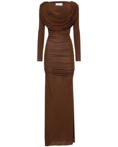 GIUSEPPE DI MORABITO Viscose Jersey Hooded Long Dress - Brown