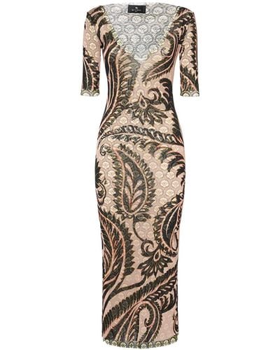 Etro Langes Kleid Aus Mesh - Natur