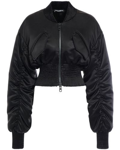 Dolce & Gabbana Draped Satin Cropped Bomber Jacket - Black