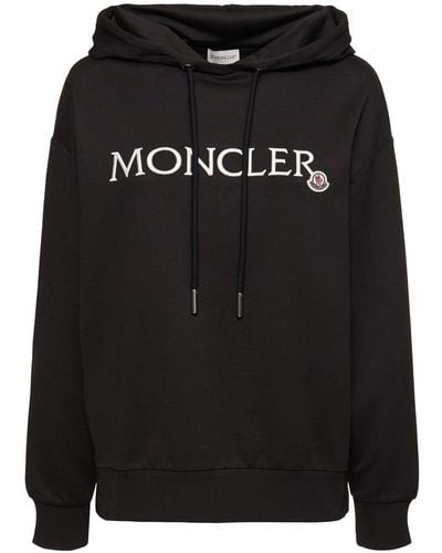 Moncler Embroidered Logo Cotton Jersey Hoodie - Black
