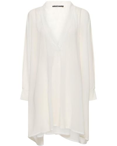 Balmain Shiny Jersey V-neck Mini Kaftan Dress - White