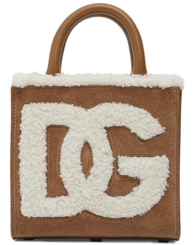Dolce & Gabbana Petit sac à main en daim à logo daily - Marron