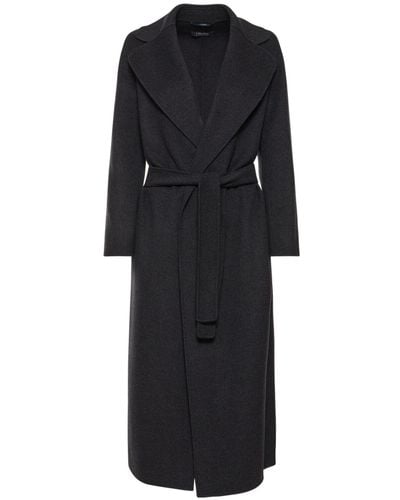 Max Mara Poldo Double Wool Drap Belted Coat - Black