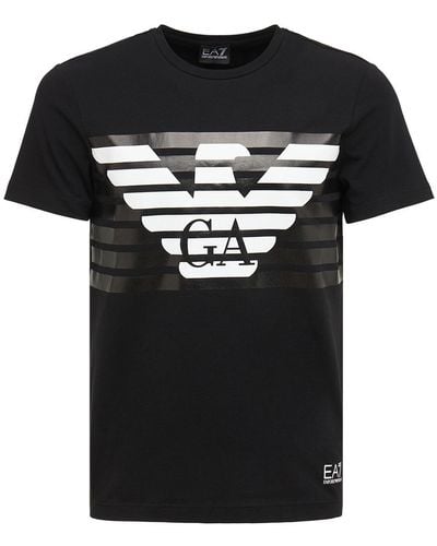 EA7 T-shirt Aus Stretch-baumwolle "graphic Series" - Schwarz