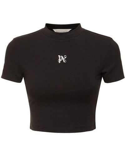 Palm Angels T-shirt en coton mélangé à monogramme pa - Noir