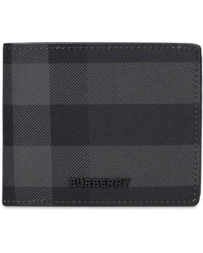 Burberry Check Printed & Leather Wallet - Grey