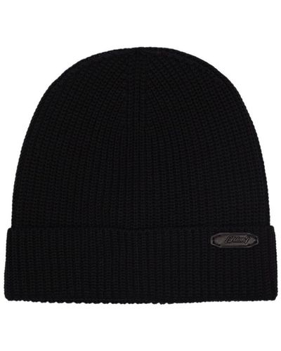 Brioni Logo Plaque Wool Knit Hat - Black