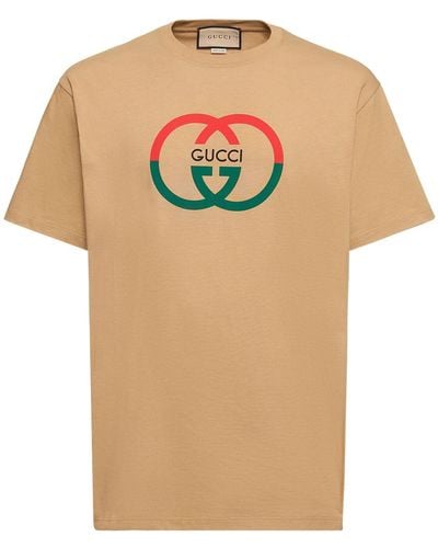 Gucci T-Shirt Aus Baumwolljersey Mit Print - Natur