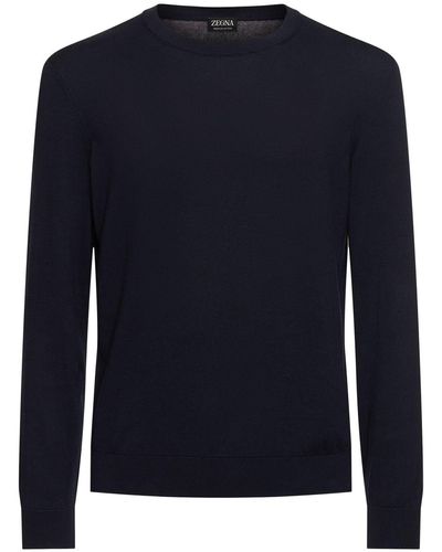 Zegna Suéter de algodón con cuello redondo - Azul