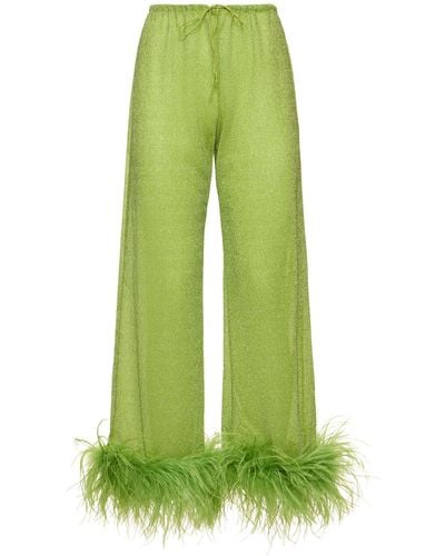 Oséree Lumière Long Trousers W/ Feathers - Green