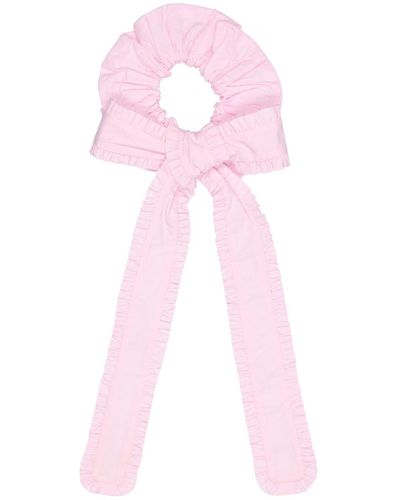 Ganni Cotton Poplin Ruffle Bow Scrunchie - Pink