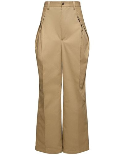Maison Margiela Pleated Cotton Blend Chino Trousers - Natural