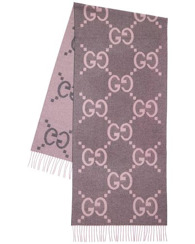 Gucci Gray & Pink Cashmere Jacquard gg Scarf - Multicolor