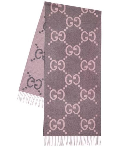 Gucci Grey & Pink Cashmere Jacquard gg Scarf - Multicolour