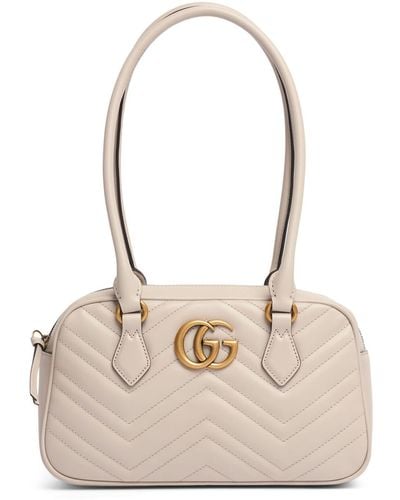Gucci Small gg Marmont Leather Top Handle Bag - Natural