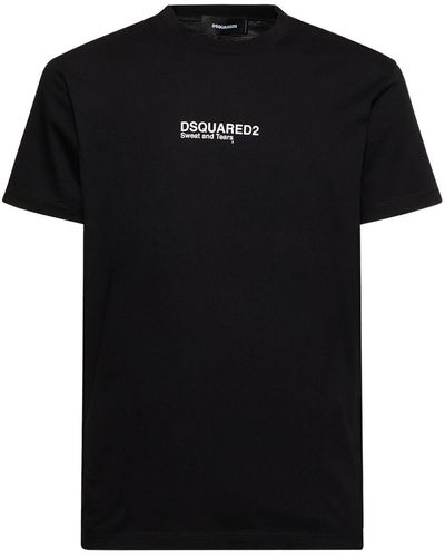 DSquared² T-shirt Aus Baumwolljersey Mit Logodruck - Schwarz