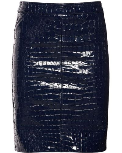 Tom Ford Glossy Croc Print Leather Mini Skirt - Blue