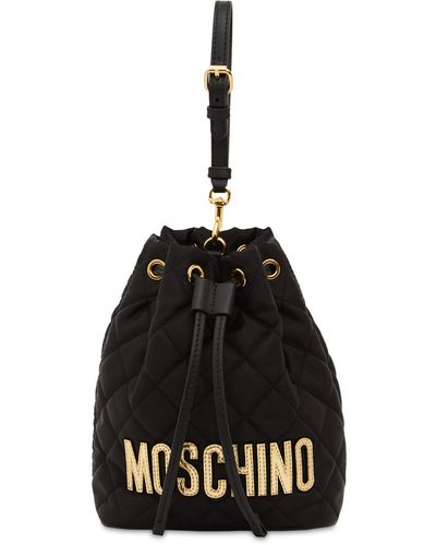 Moschino Logo Quilted Top Handle Bag - Black