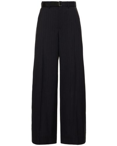 Sacai Chalk Stripe Belted Wide Trousers - Blue