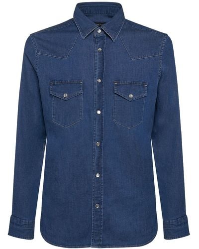 Tom Ford Washed Denim Slim Fit Western Shirt - Blue