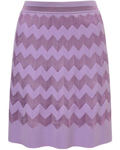 Missoni Zig Zag Wool Blend Knit Mini Skirt - Purple