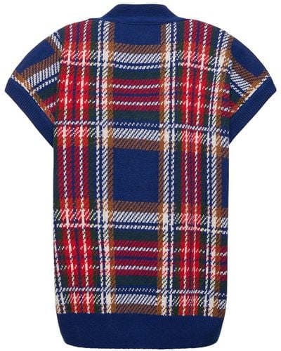 Made In Tomboy Gilette Check Wool Short-Sleeve Sweater - Blue