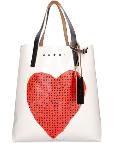 Marni Tall Heart Printed Tech Tote Bag - Red