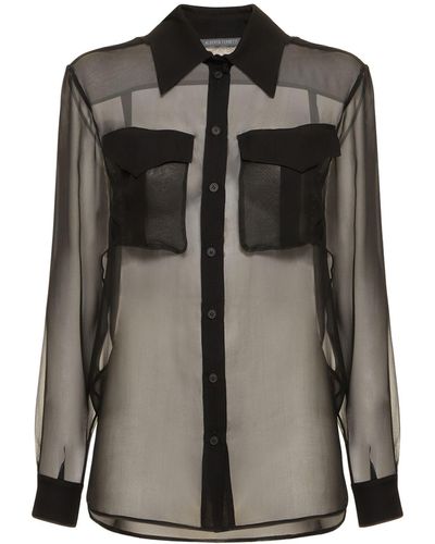 Alberta Ferretti Sheer Silk Chiffon Shirt W/High Pockets - Black