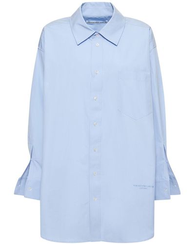 Alexander Wang Oversize Cotton Poplin Mini Shirt Dress - Blue