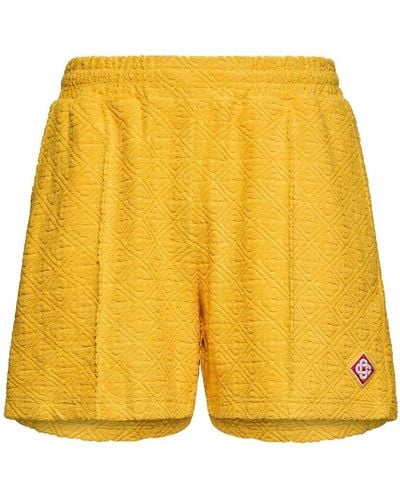 Casablancabrand Monogram Cotton Terry Shorts - Yellow