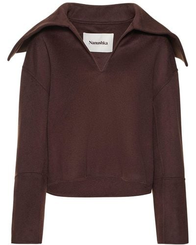 Nanushka Maxe Wool Silk V Neck Sweater - Brown