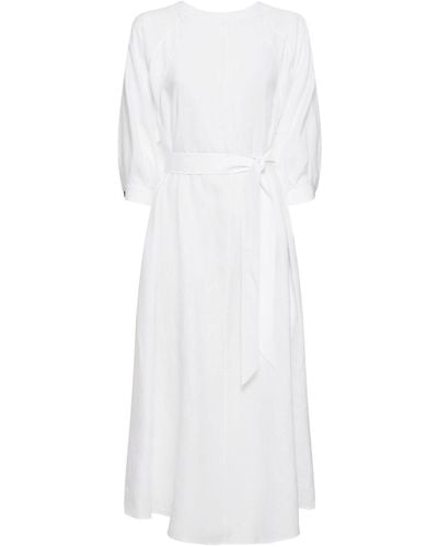 Loro Piana Mina Solaire 3/4 Sleeve Linen Midi Dress - White