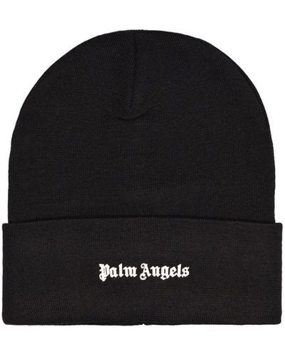 Palm Angels Classic Logo Wool Blend Beanie Hat - Black