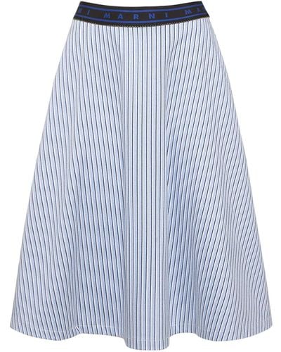 Marni Striped Cotton Blend Flared Midi Skirt - Blue