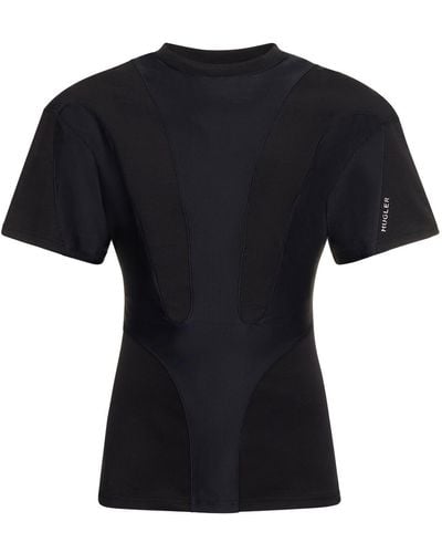 Mugler Panelled Cotton & Nylon Slim T-Shirt - Black