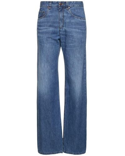 Brunello Cucinelli Jeans Aus Baumwolldenim Mit Weitem Bein - Blau